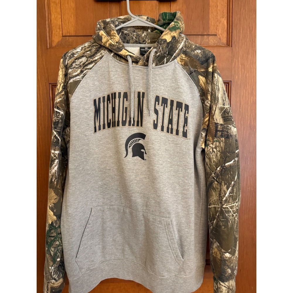 Michigan State Spartans Realtree Camo Hoodie Sweatshirt Mens Large Gray Pullover